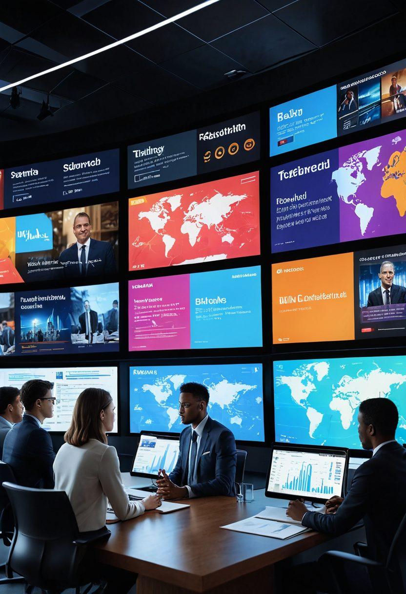 A modern digital news dashboard filled with dynamic graphs and news headlines, featuring diverse people engaging in discussion and analysis, glowing screens displaying real-time updates, a large globe in the background symbolizing global news coverage, warm colors conveying a sense of community and urgency. super-realistic. vibrant colors. 3D.